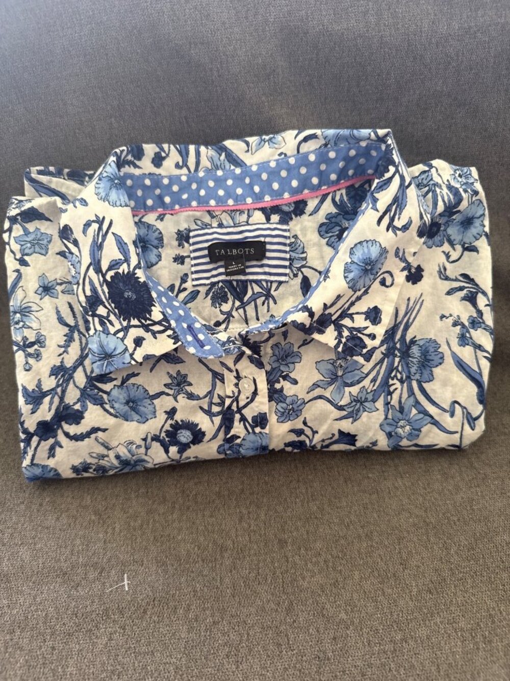 Talbots Women"s Blue Floral Button-Up Shirt Long Sleeves Lightweight Cotton NWT